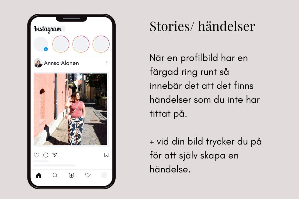 Vart hittar jag händelser på Instagram och hur vet jag om någon delat? MEd en rosa ring runt profilbilden så har det kontot en händelse.